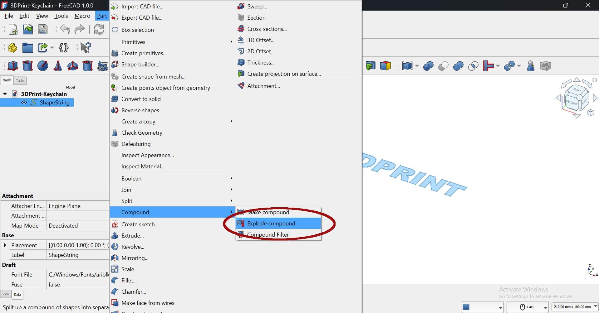 FreeCAD Part Explode Compound Feature