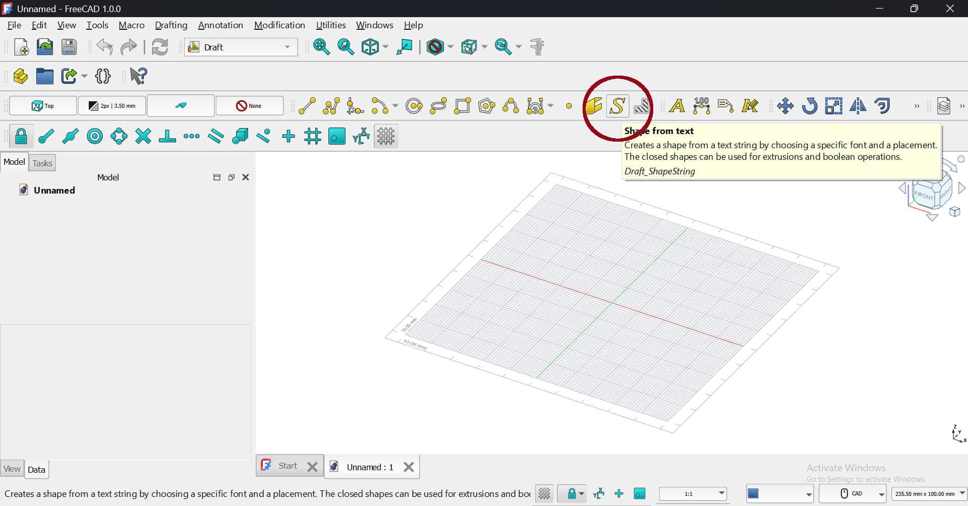 FreeCAD Shape From Text Tool