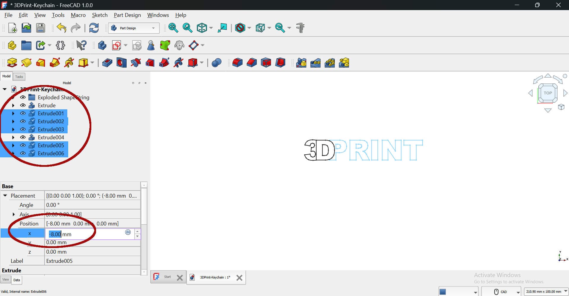 FreeCAD Nudge Letters