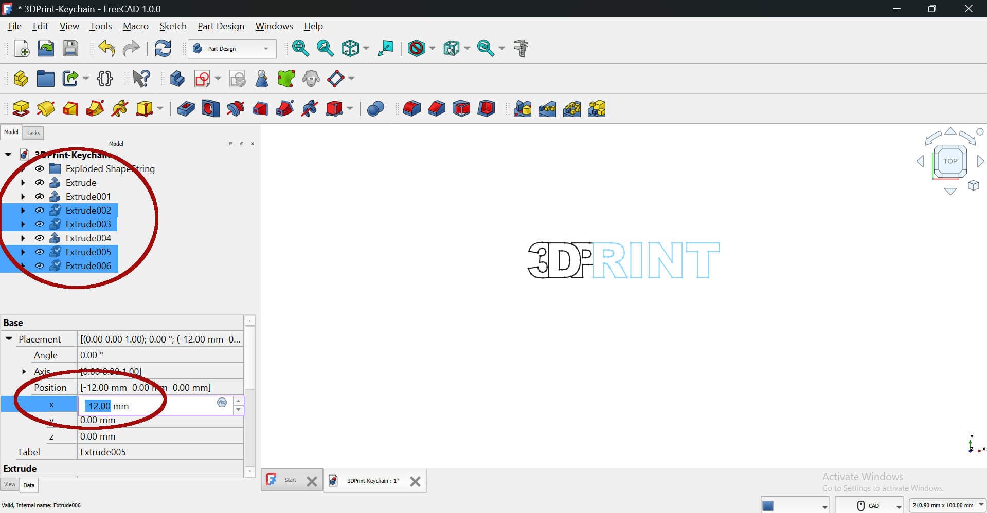 FreeCAD Nudge Letters