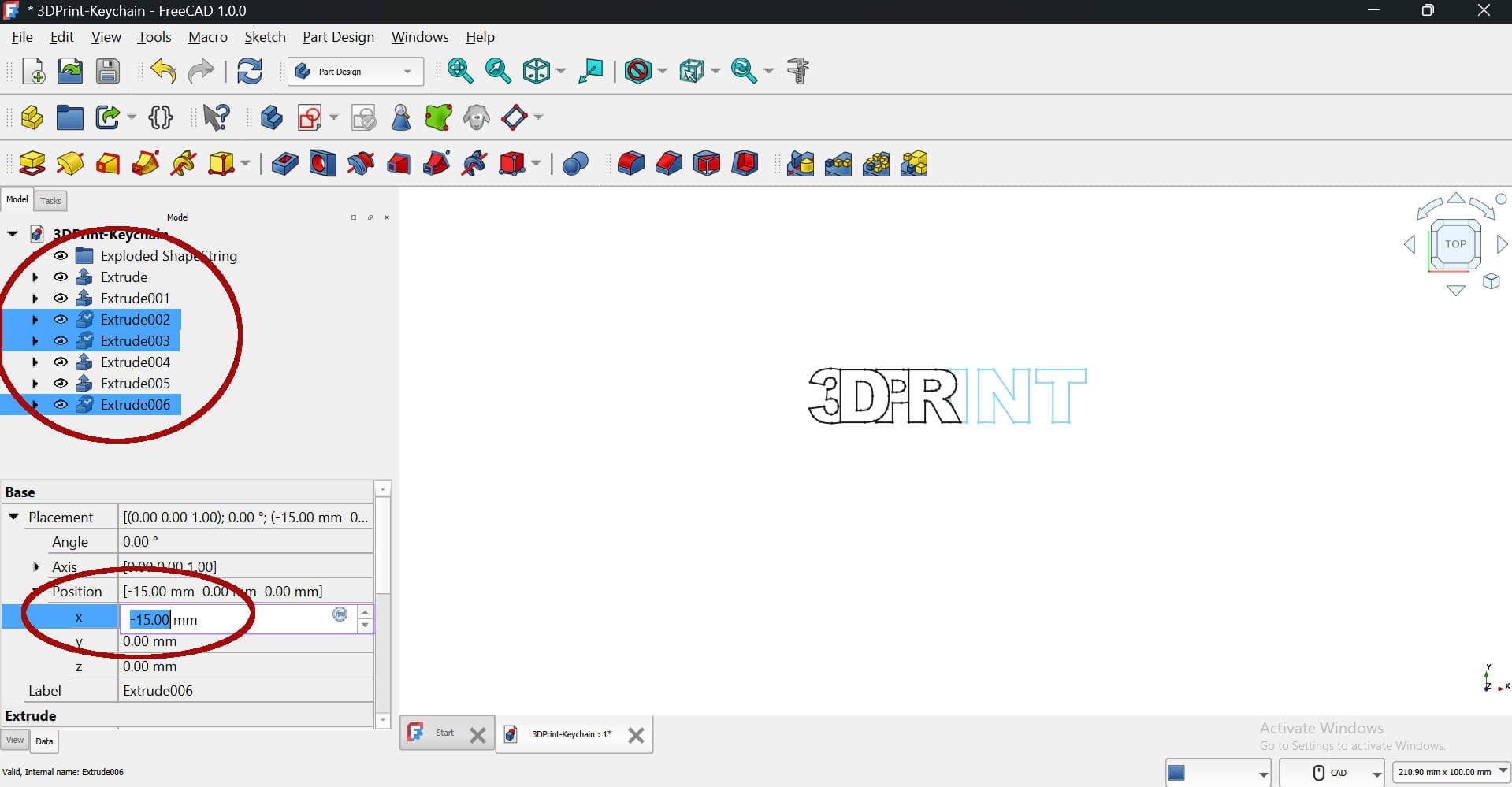 FreeCAD Nudge Letters