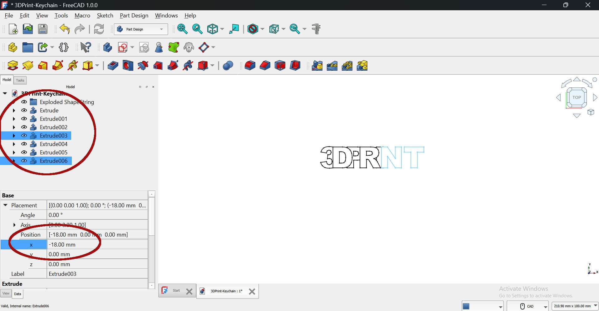 FreeCAD Nudge Letters