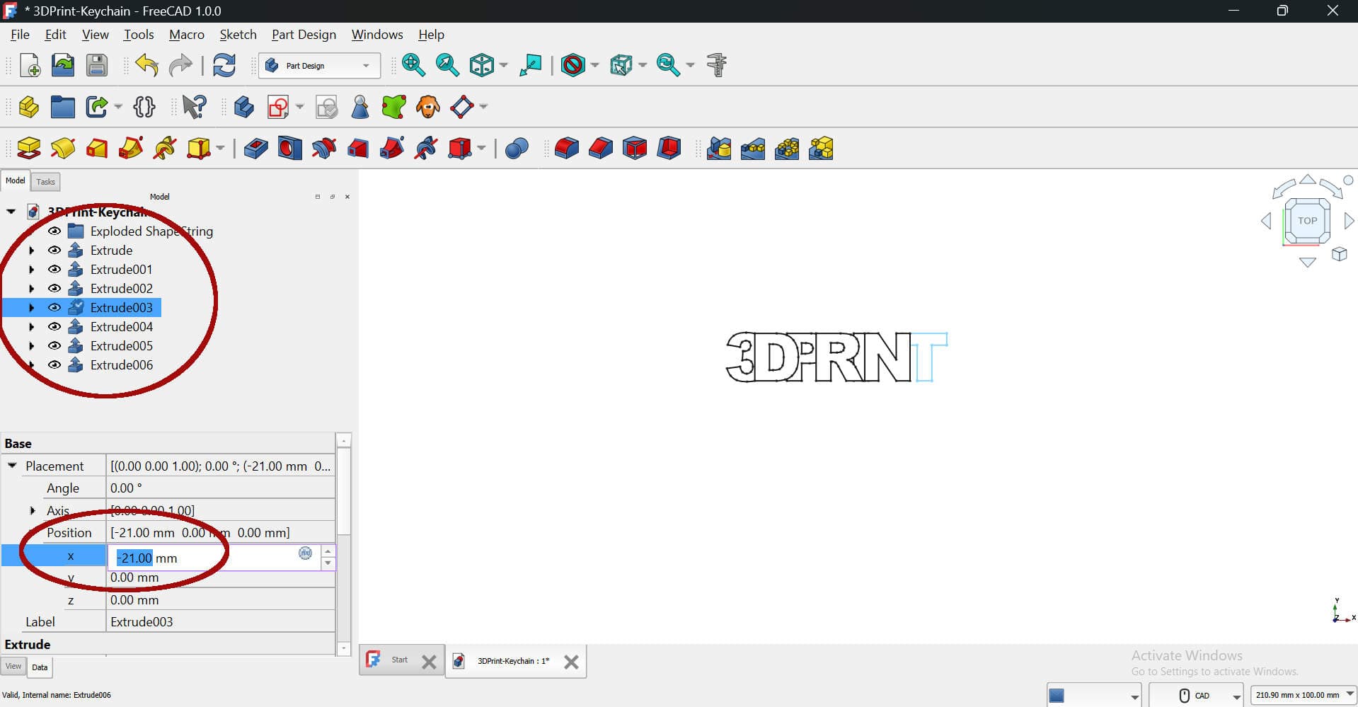 FreeCAD Nudge Letters