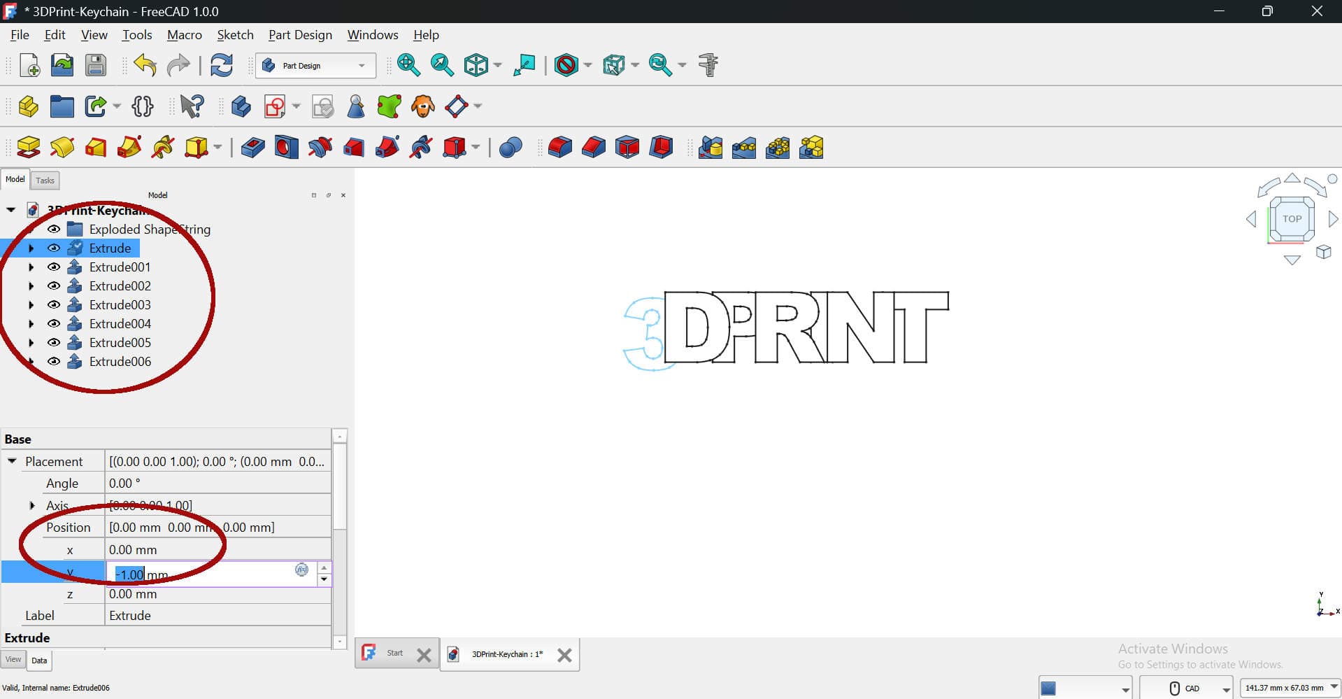 FreeCAD Nudge Letters