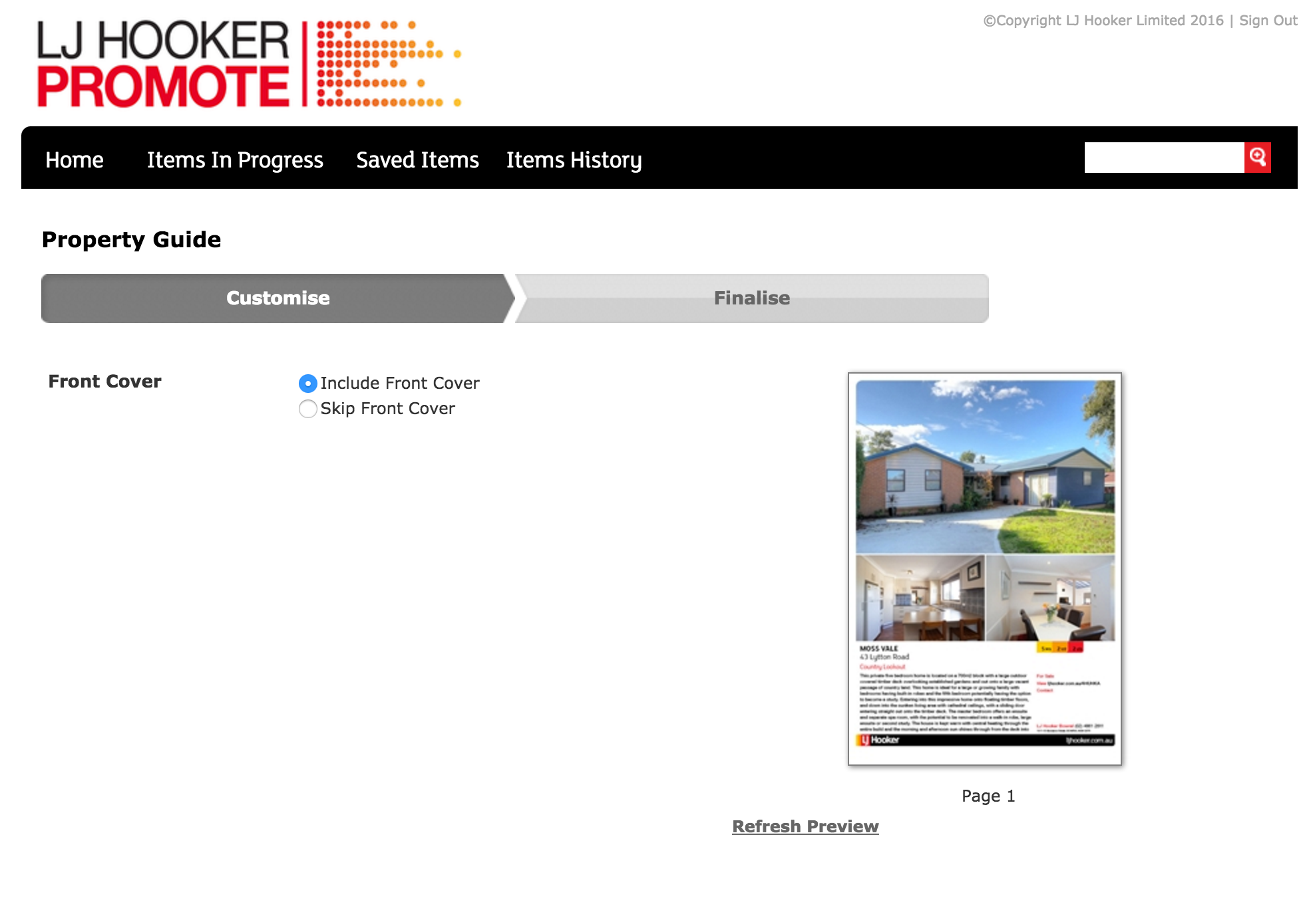 LJ Hooker Web To Print Platform